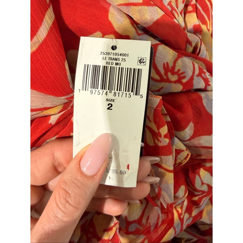 Lauren Ralph Lauren Printed Empire-Waist Shirring Long Dress Floral Red 2 - Picture 5 of 5